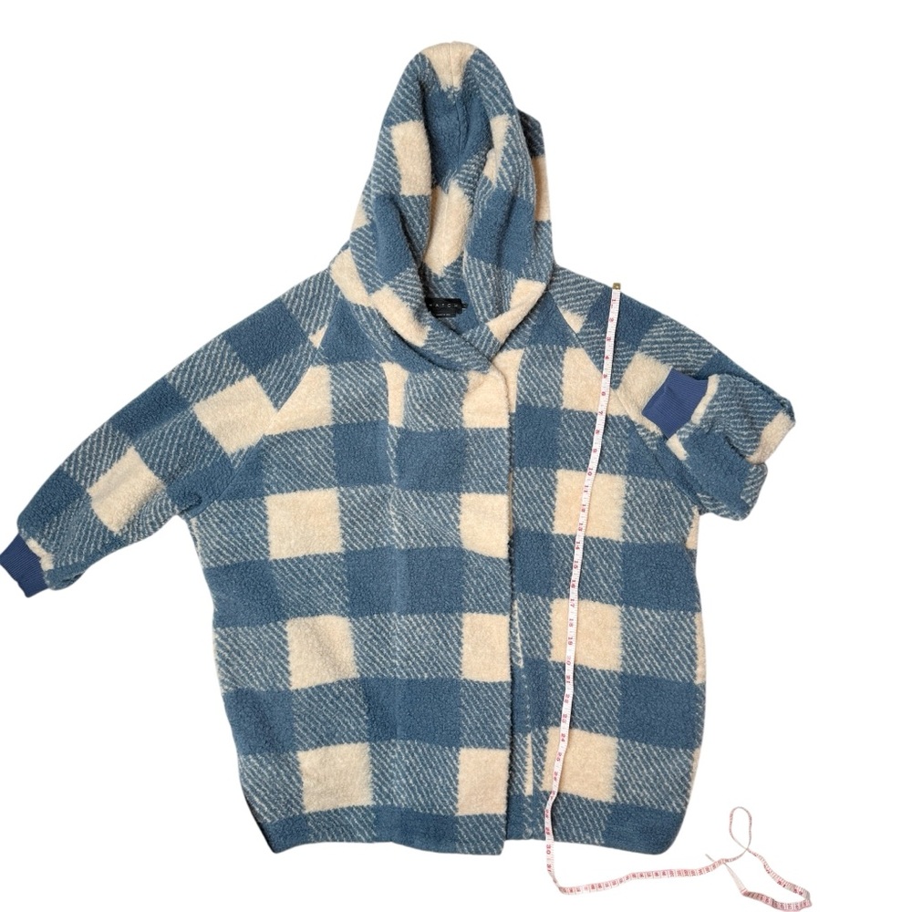 Hatch Maternity Coco Jacket One Size Blue Gingham Plaid Shawl Collar Shearling - Picture 6 of 9